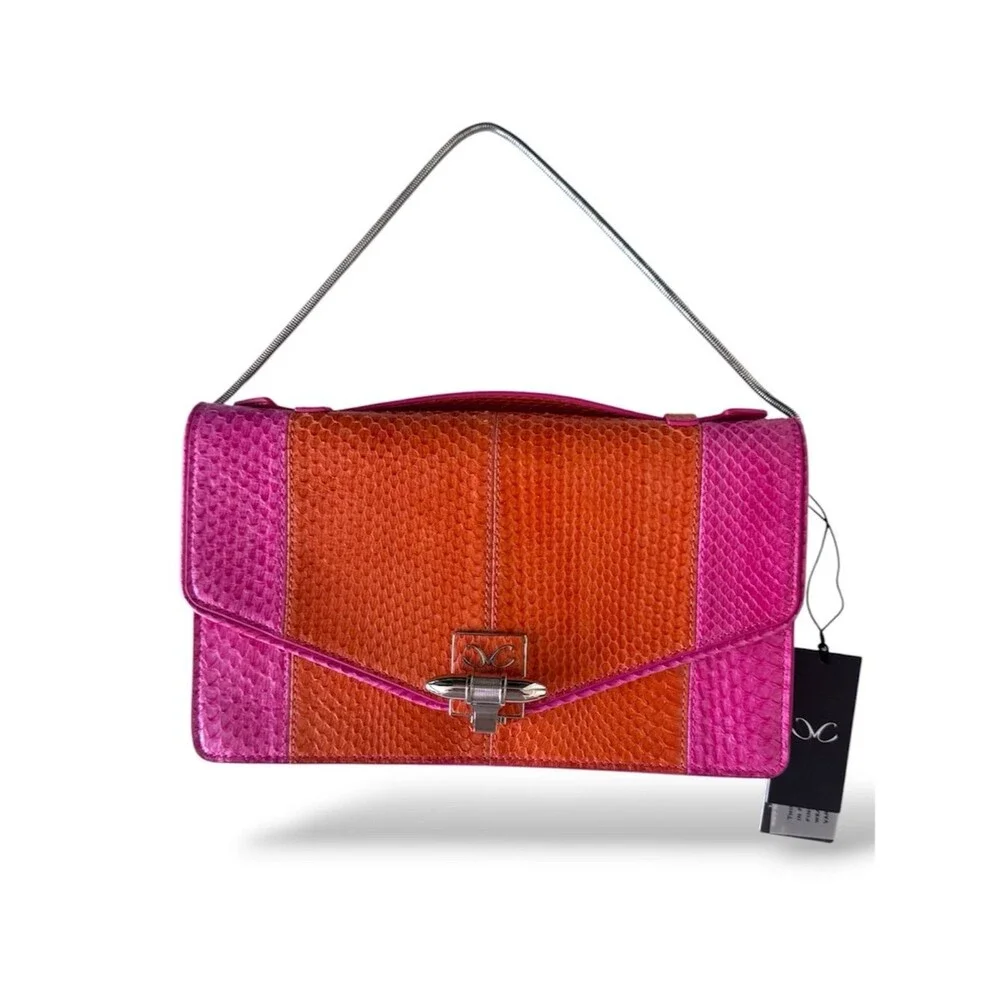 MONIKA CHIANG NWT Colorblock Embossed Leather Clutch  Bag Pink Orange Purse Y2K